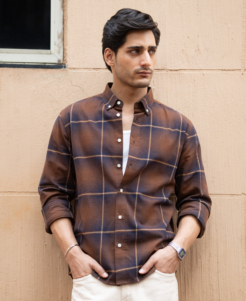 Brown Lightweight  Checks Shirt 100% cotton