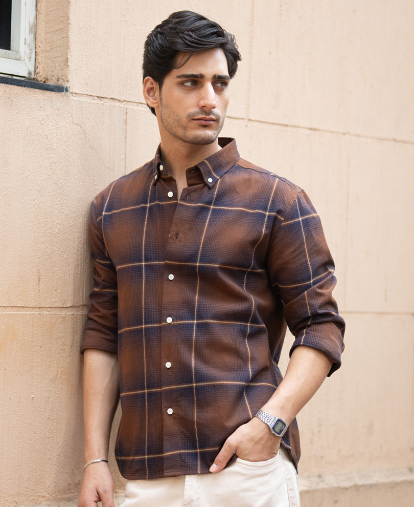 Brown Lightweight  Checks Shirt 100% cotton
