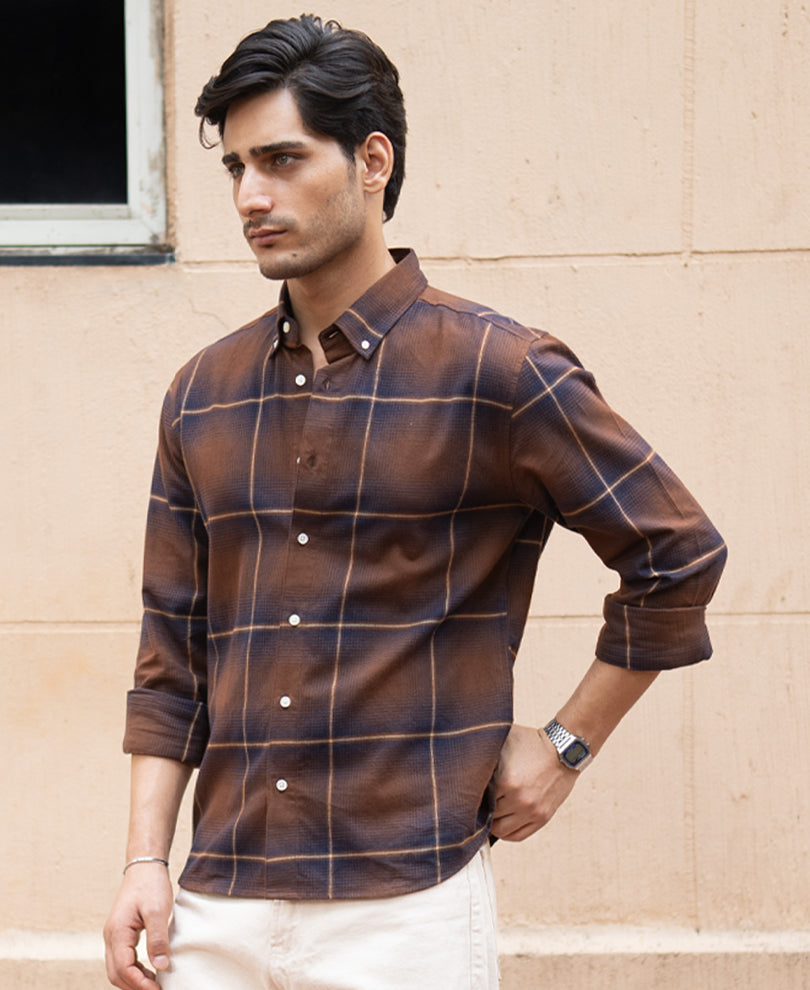 Brown Lightweight  Checks Shirt 100% cotton