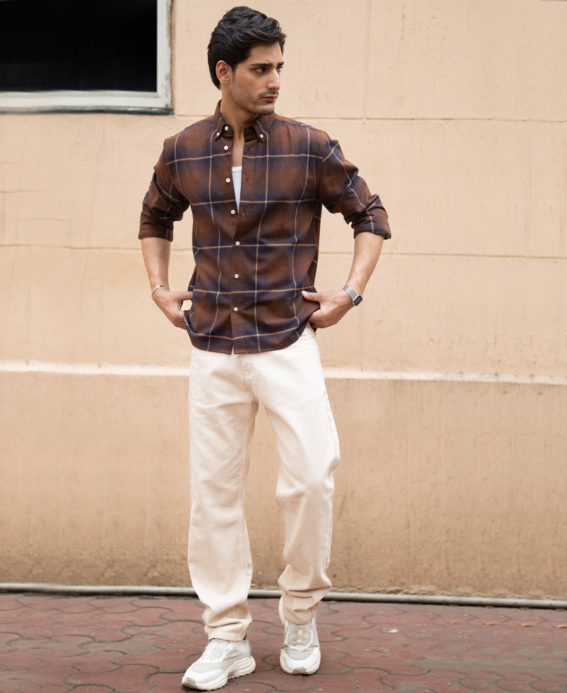 Brown Lightweight  Checks Shirt 100% cotton