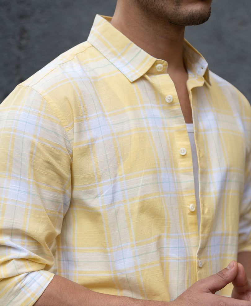 Yellow Lightweight Checks Shirt 100% cotton