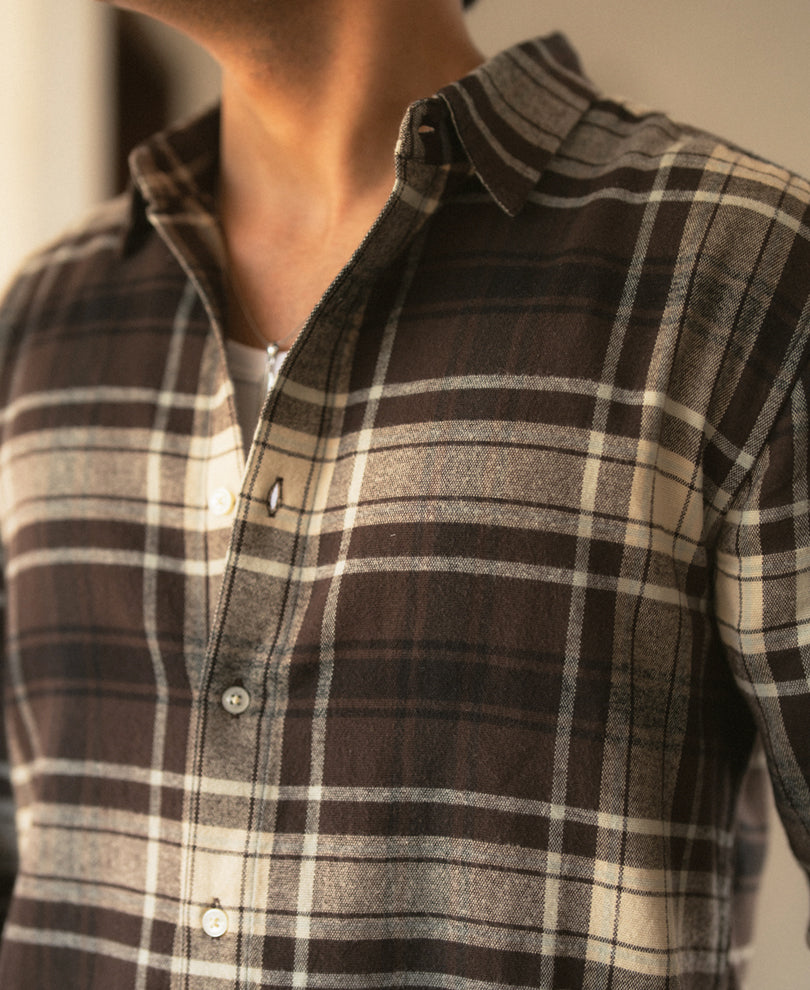 Brown & Off-White Structured Checks Shirt 100% Cotton
