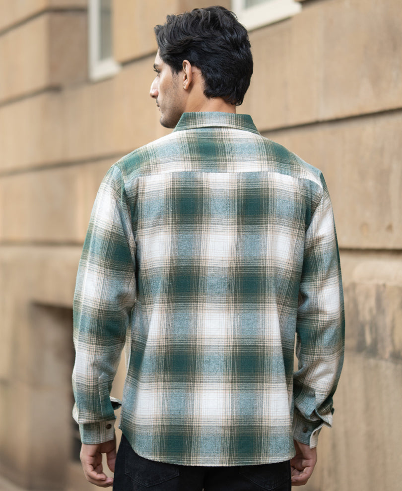 Green & Beige Flannel Checks Shirt