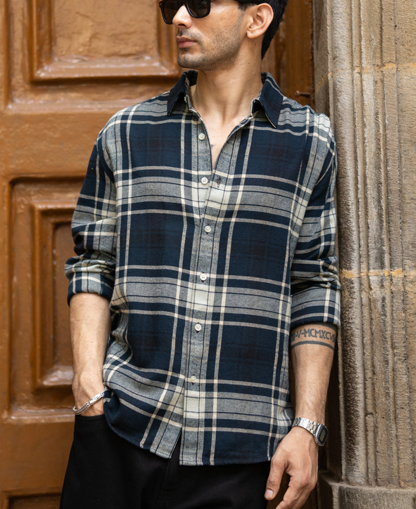 Navy Structured Check Shirt 100% cotton