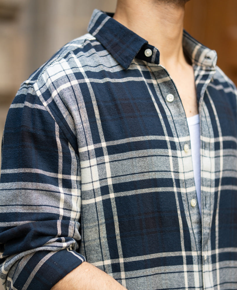 Navy Structured Check Shirt 100% cotton