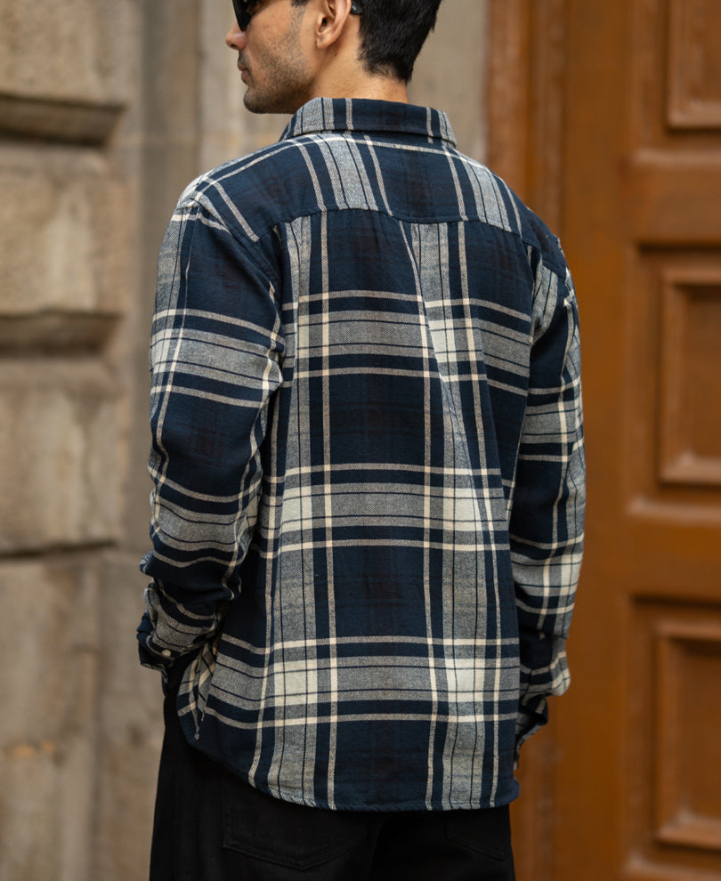 Navy Structured Check Shirt 100% cotton