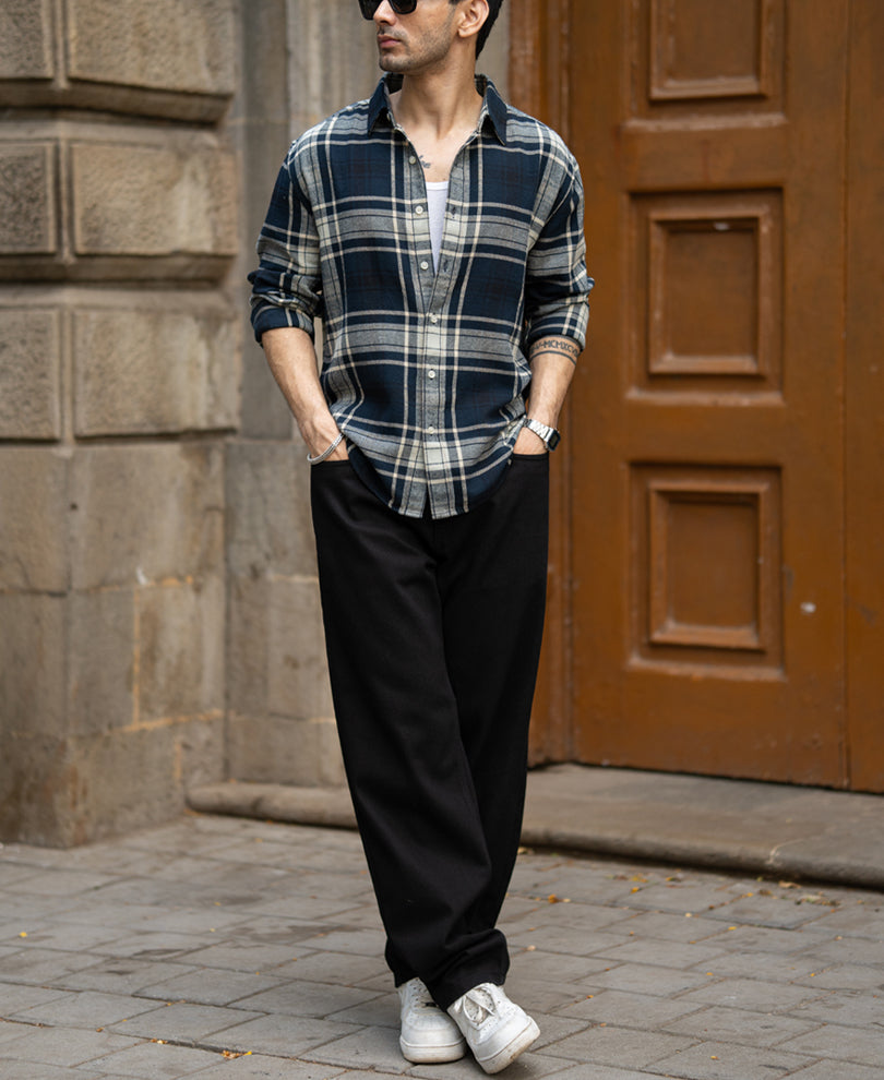 Navy Structured Check Shirt 100% cotton